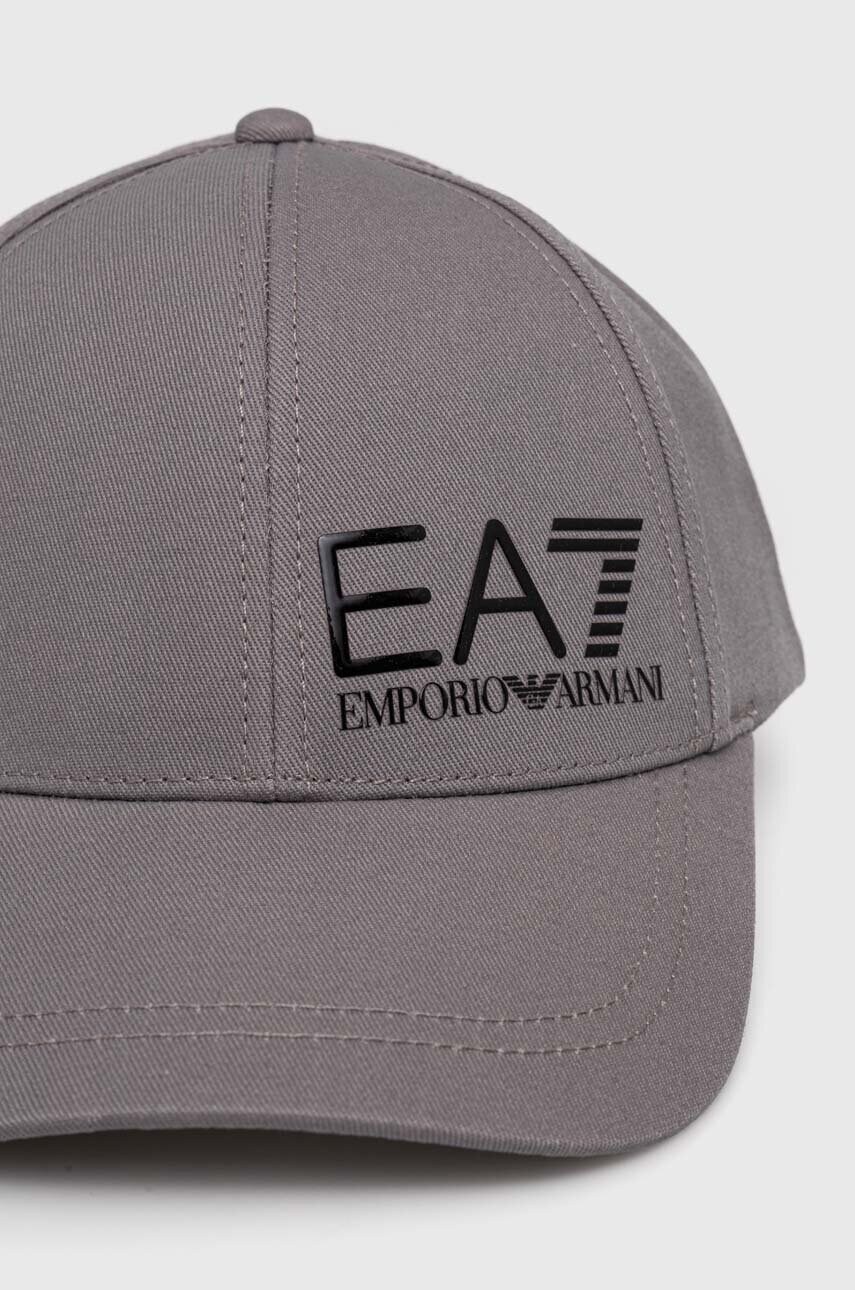 Бавовняна бейсболка EA7 Emporio Armani колір сірий з аплікацією