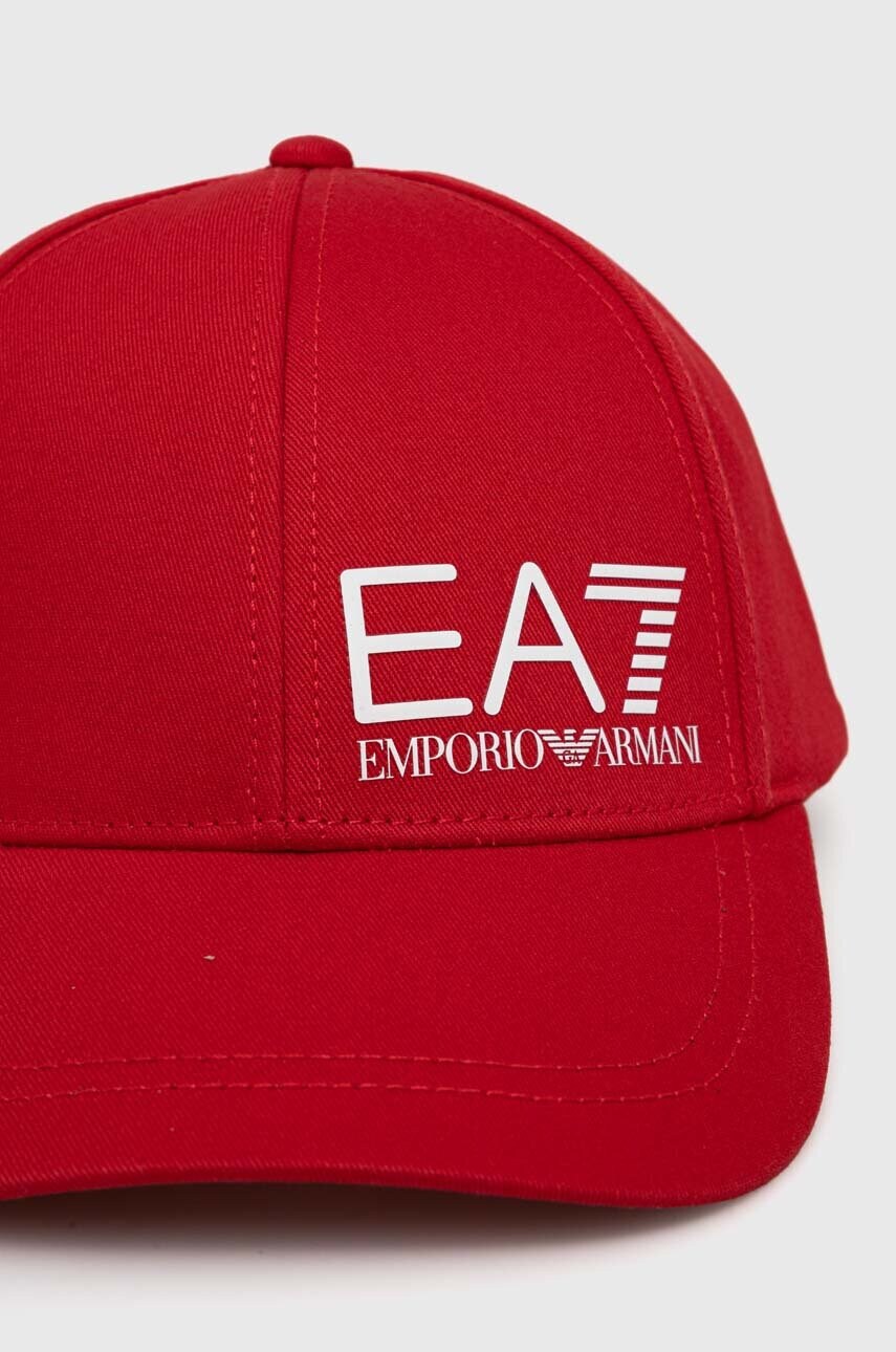 Бавовняна бейсболка EA7 Emporio Armani колір червоний з принтом