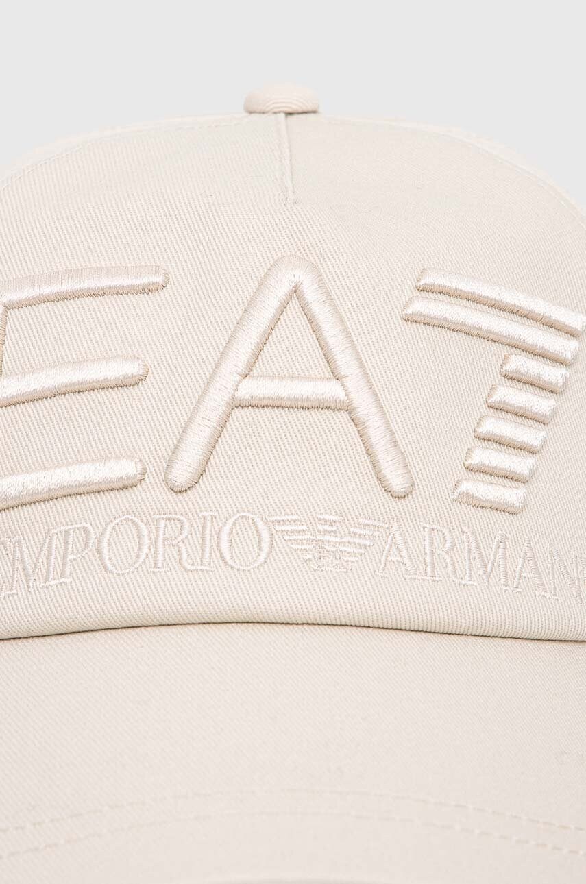 Бавовняна бейсболка EA7 Emporio Armani колір бежевий з аплікацією