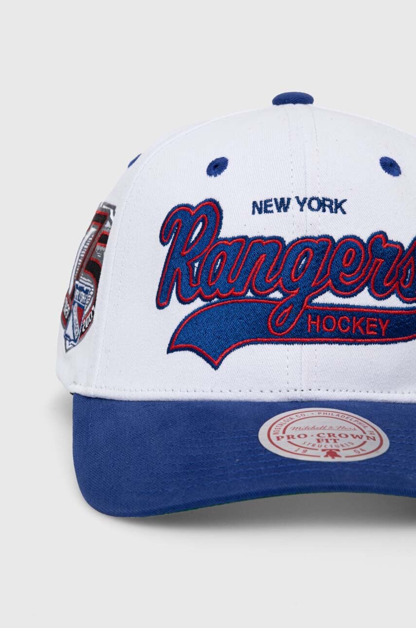 Бавовняна бейсболка Mitchell&Ness NHL NEW YORK RANGERS колір білий з аплікацією