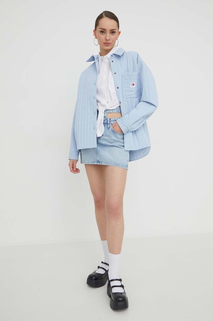Сорочка Tommy Jeans жіноча колір білий regular класичний комір DW0DW17520