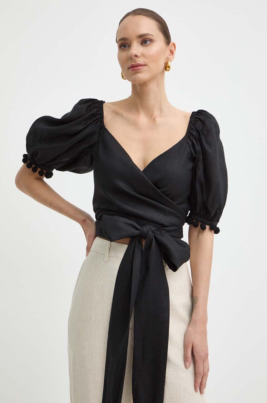 Сорочка з льону Luisa Spagnoli RUNWAY COLLECTION колір чорний slim 541141