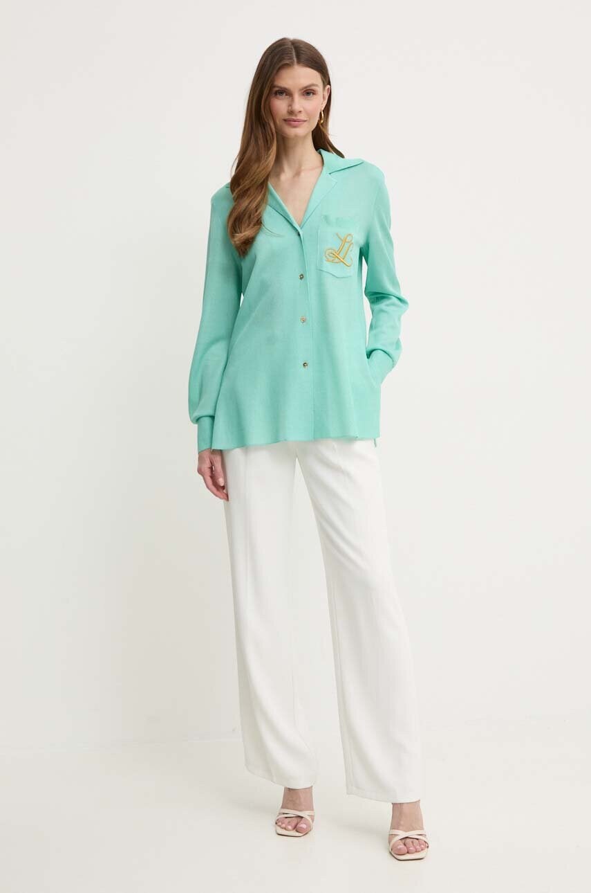 Сорочка Luisa Spagnoli RUNWAY COLLECTION жіноча колір зелений regular класичний комір 58346
