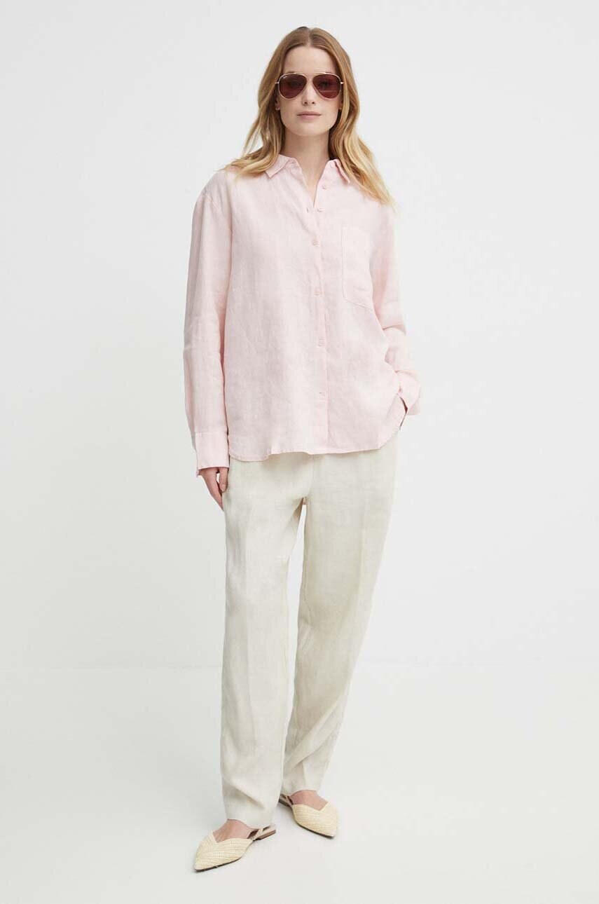 Сорочка з льону Tommy Hilfiger колір рожевий relaxed класичний комір WW0WW41389