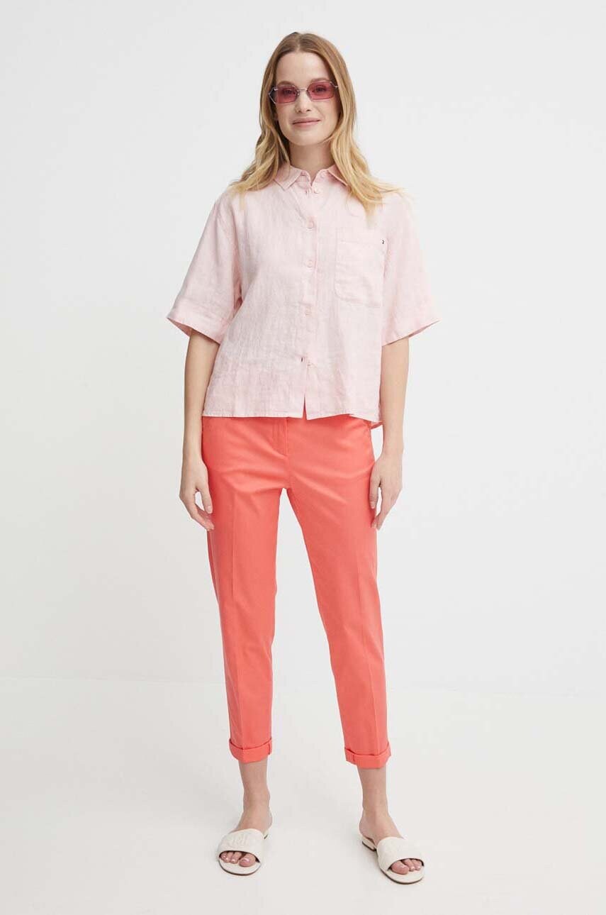 Сорочка з льону Tommy Hilfiger колір рожевий relaxed класичний комір WW0WW41392