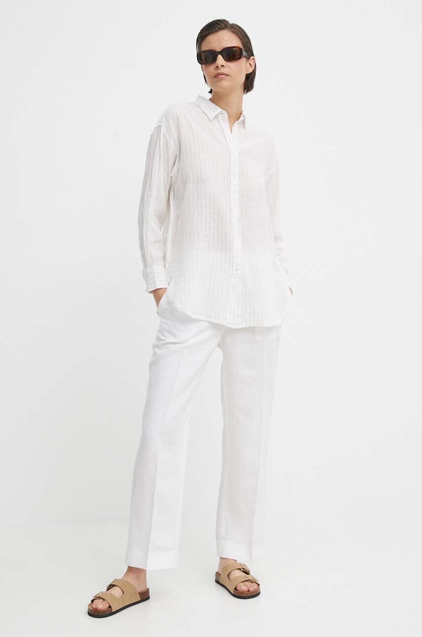 Сорочка з домішкою льону Pepe Jeans POLLY колір бежевий relaxed класичний комір PL304804