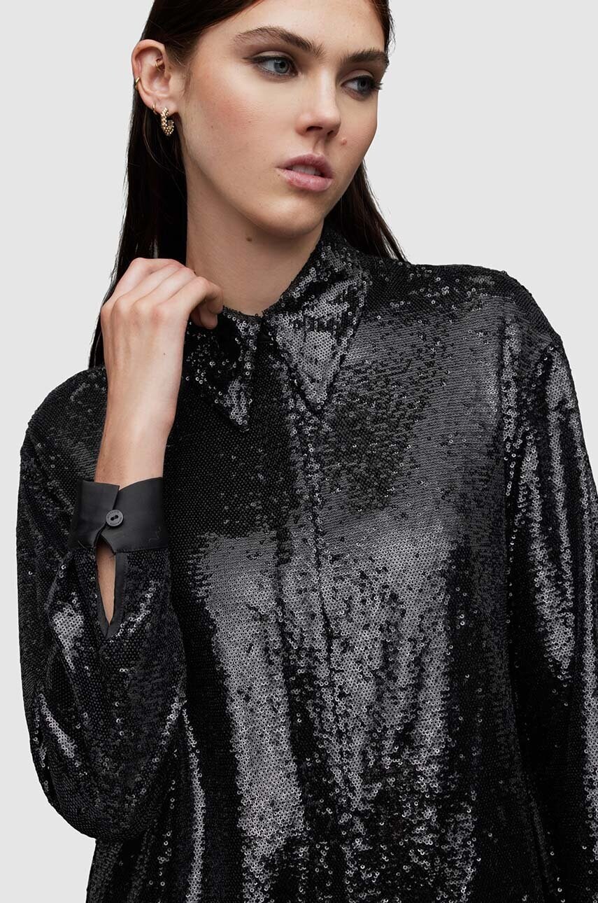 Сорочка AllSaints Charli жіноча колір чорний relaxed класичний комір