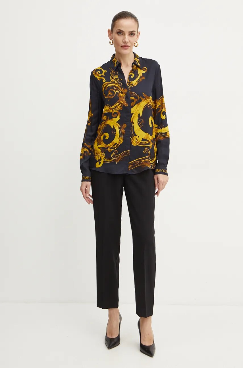 Сорочка Versace Jeans Couture жіноча колір чорний regular класичний комір 76HAL2P1 NS459