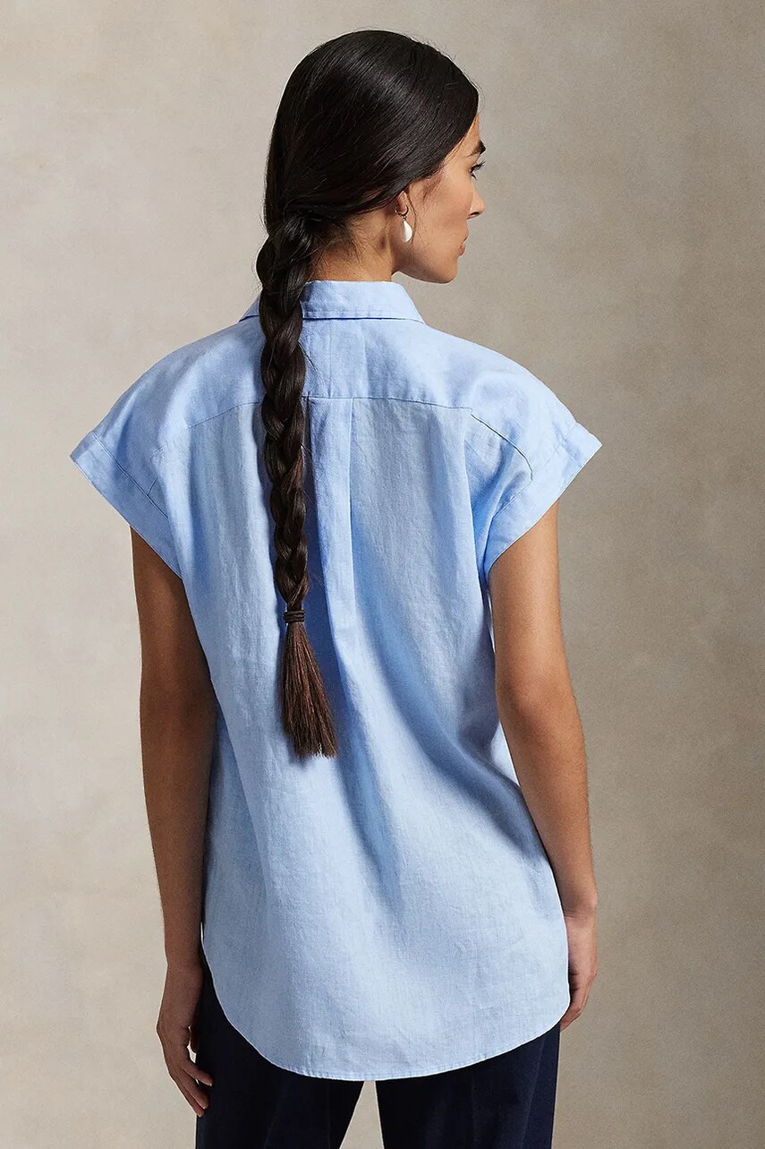 Льняна блузка Polo Ralph Lauren колір білий однотонна 211935131