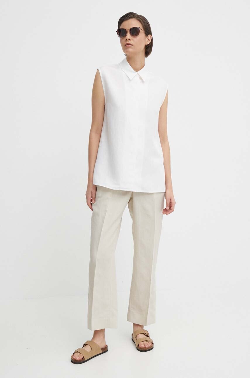 Сорочка з домішкою льону Calvin Klein колір бежевий relaxed класичний комір K20K206696