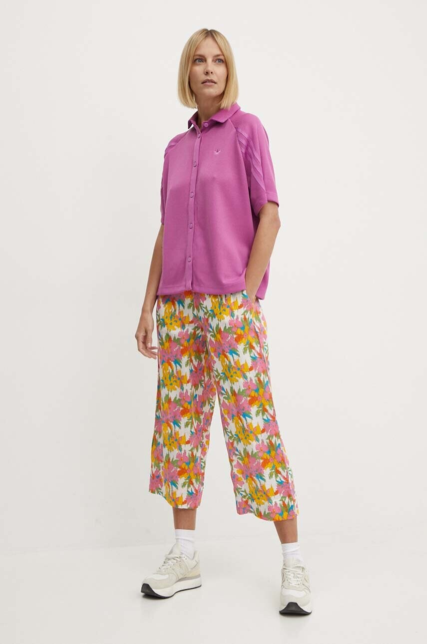 Сорочка adidas Originals жіноча колір фіолетовий relaxed класичний комір IT9717