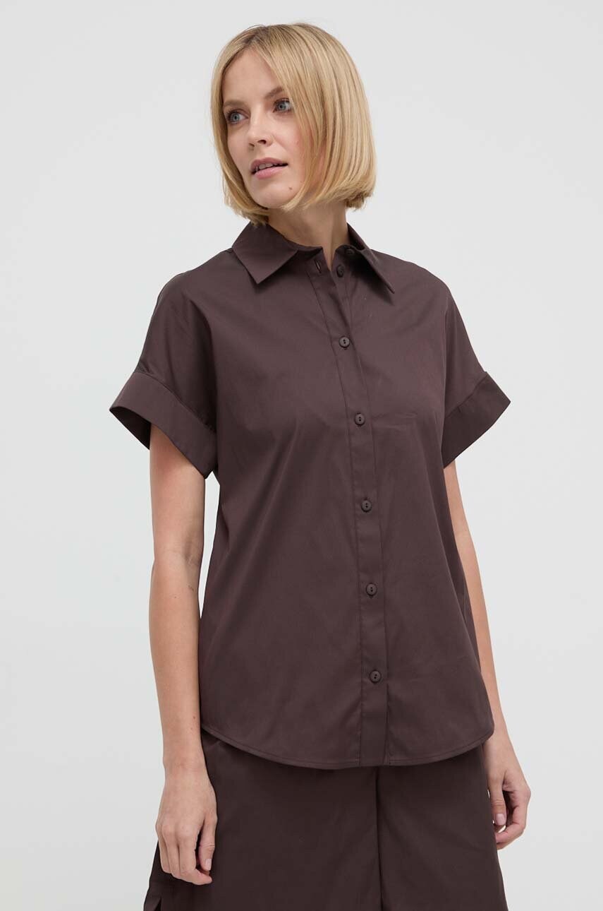 Пляжна сорочка Max Mara Beachwear жіноча колір коричневий regular класичний комір 2416111019600