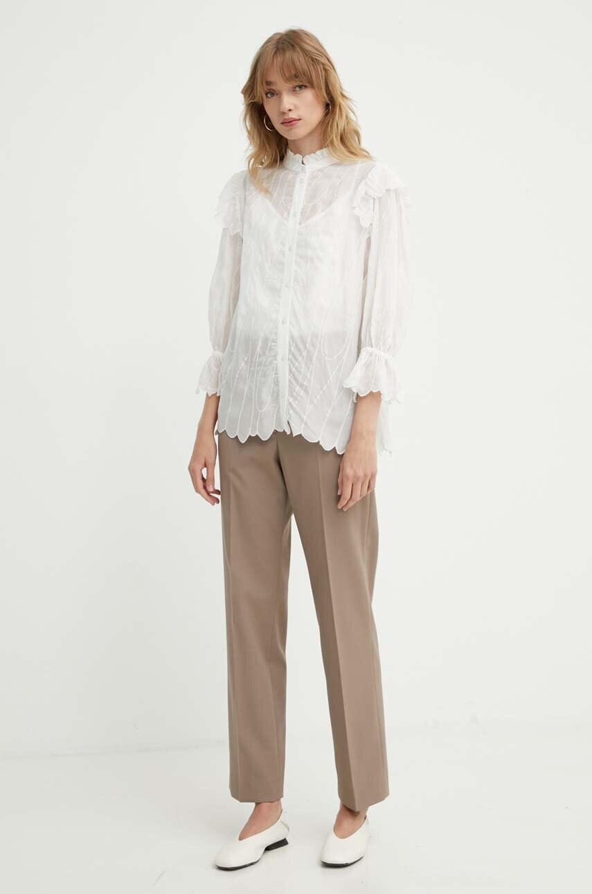 Сорочка Bruuns Bazaar CyperusBBCaro shirt жіноча колір білий regular зі стійкою BBW3981