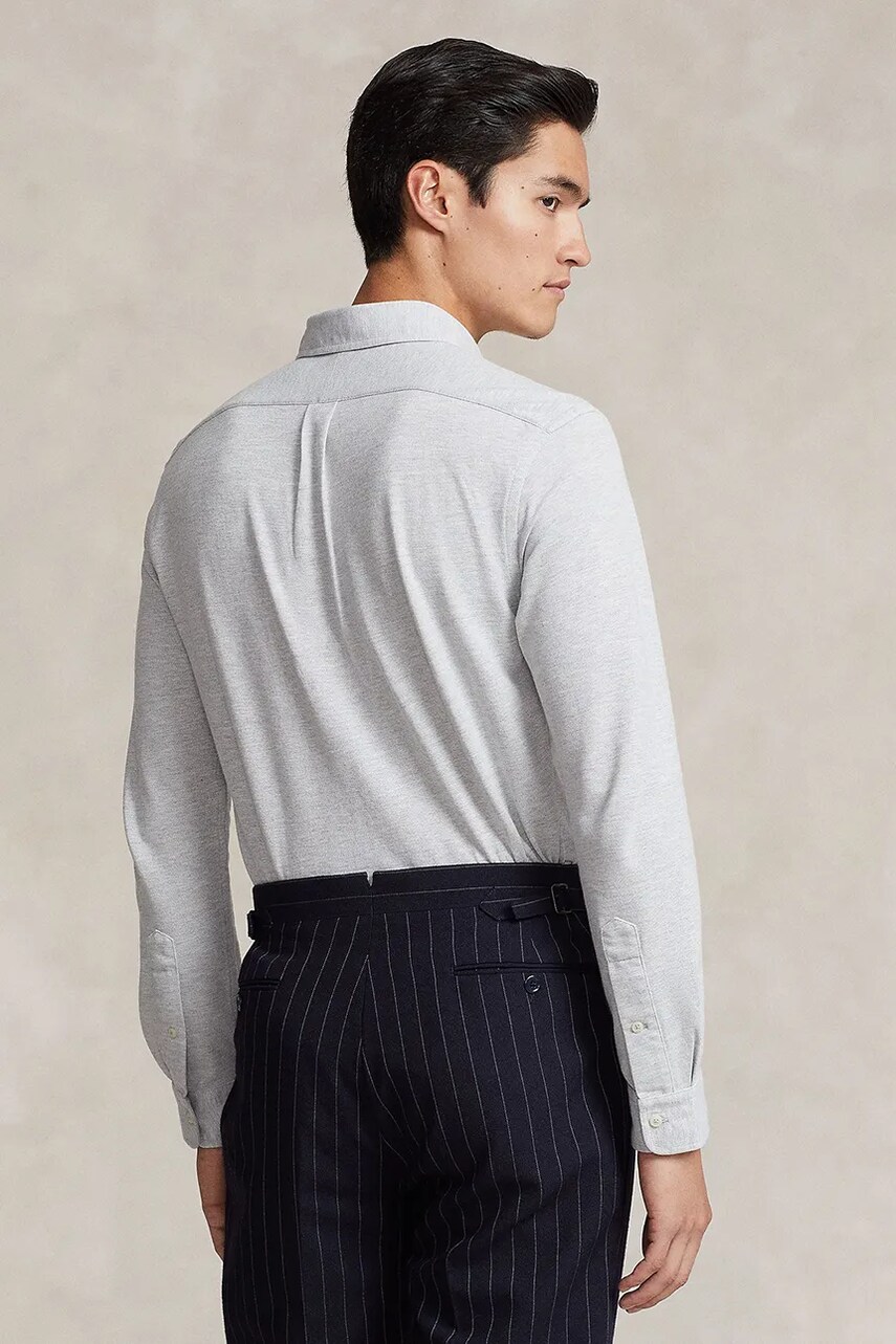 Купити Бавовняна сорочка Polo Ralph Lauren чоловіча колір сірий regular комір button-down 710932545 – головне зображення
