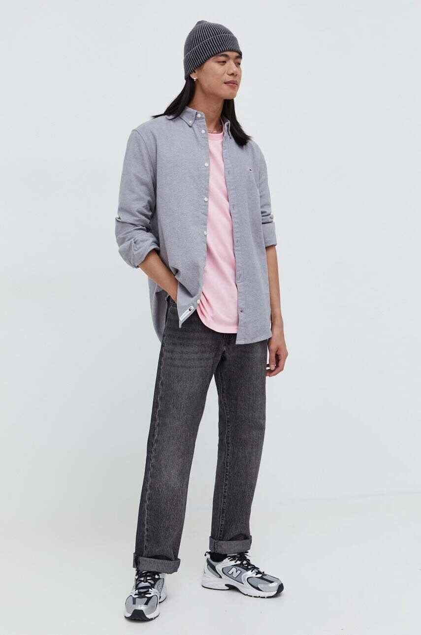 Бавовняна сорочка Tommy Jeans чоловіча колір сірий regular комір button-down