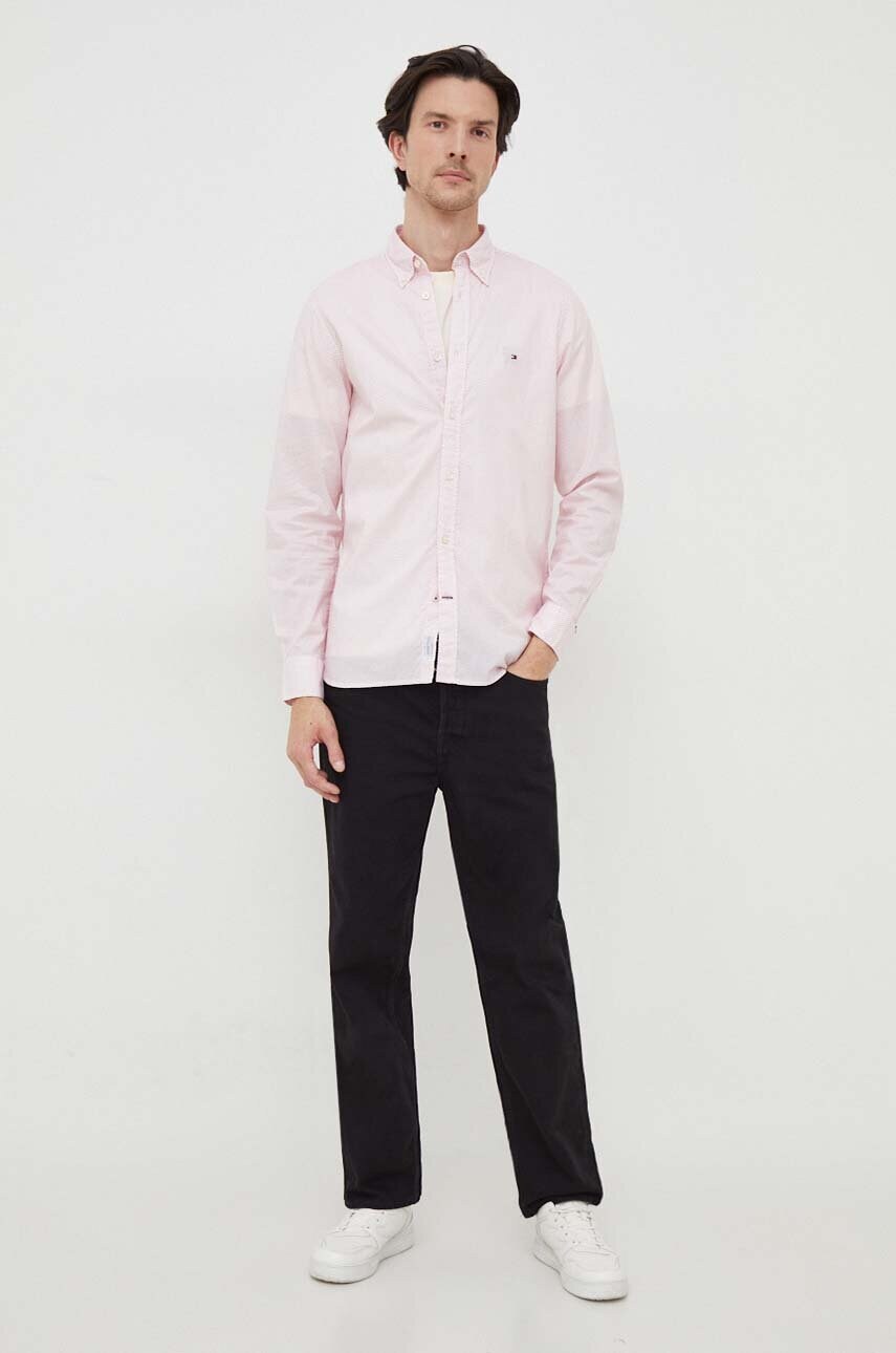 Бавовняна сорочка Tommy Hilfiger чоловіча колір червоний slim комір button-down