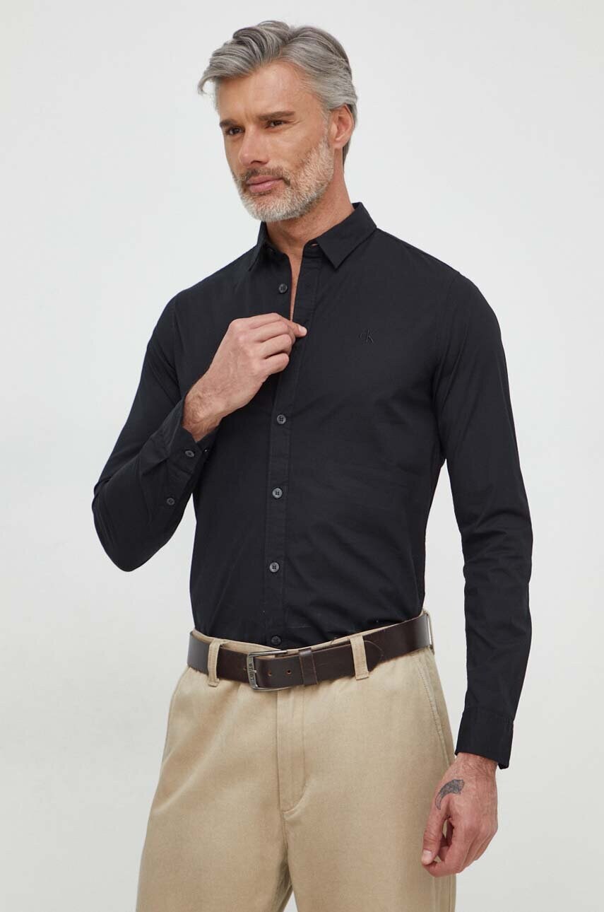 Сорочка Calvin Klein Jeans чоловіча колір чорний slim класичний комір