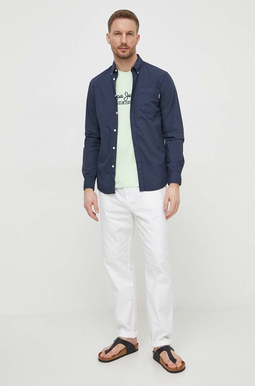 Бавовняна сорочка Pepe Jeans Prince чоловіча колір синій regular комір button-down PM308270