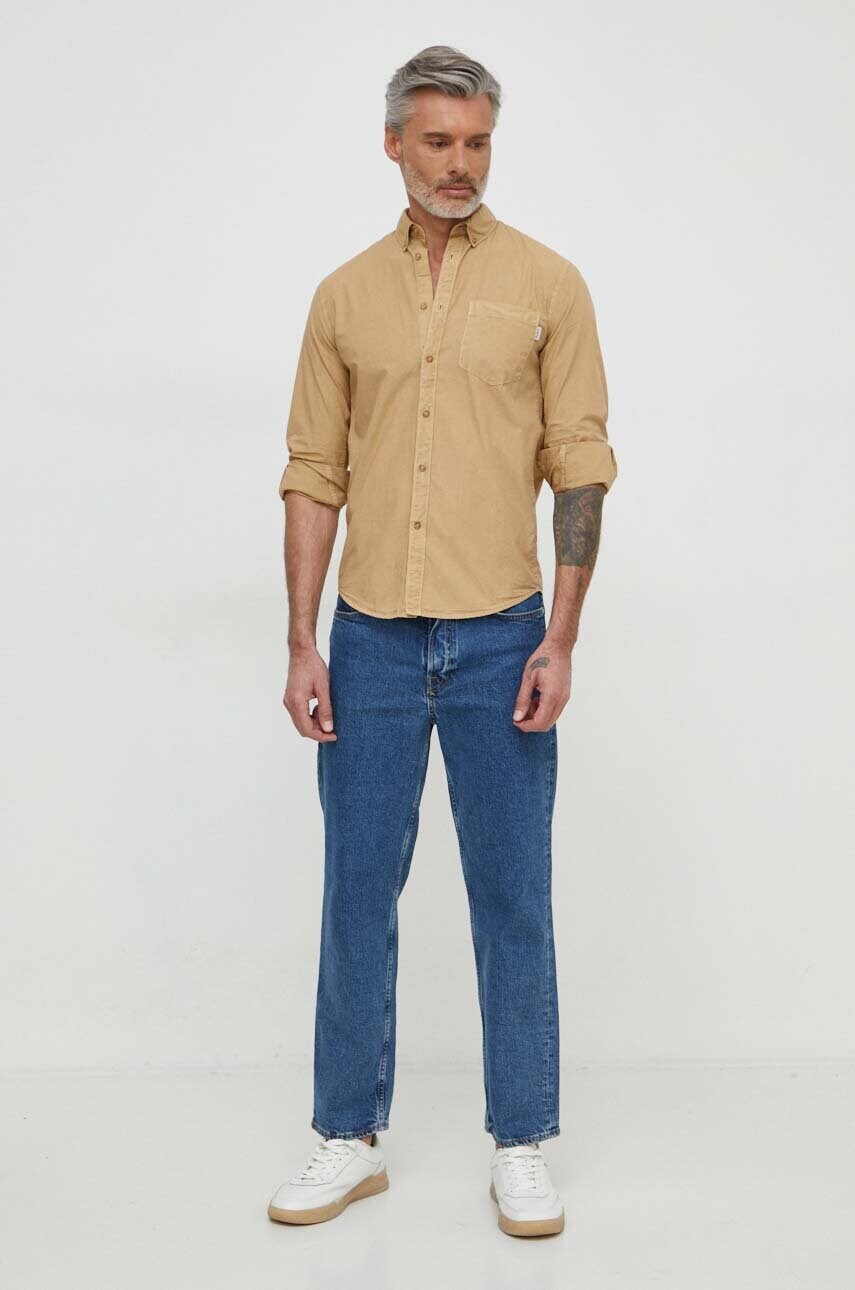Бавовняна сорочка Pepe Jeans Prince чоловіча колір бежевий regular комір button-down PM308270