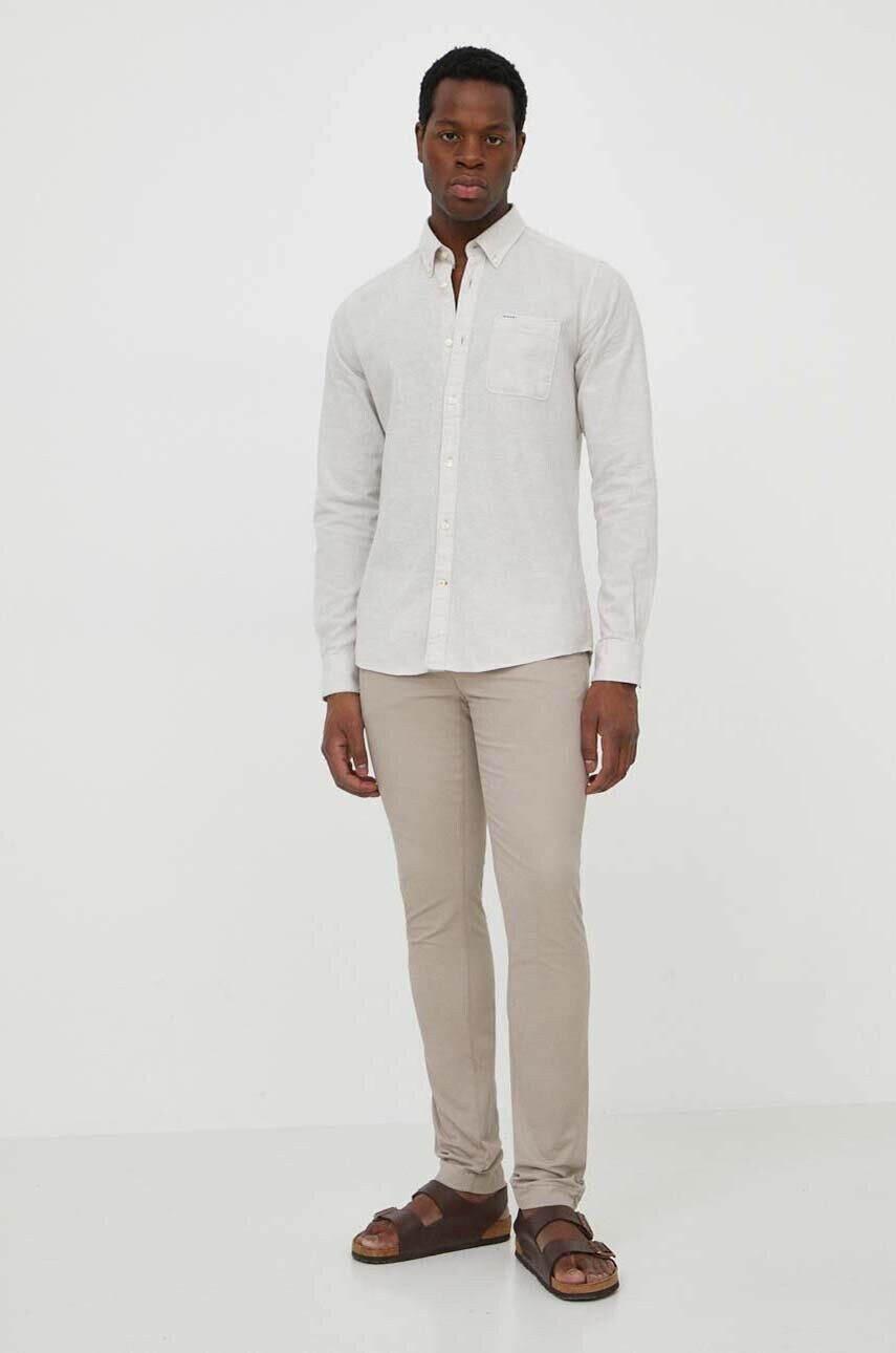 Сорочка з льону Barbour колір бежевий slim комір button-down
