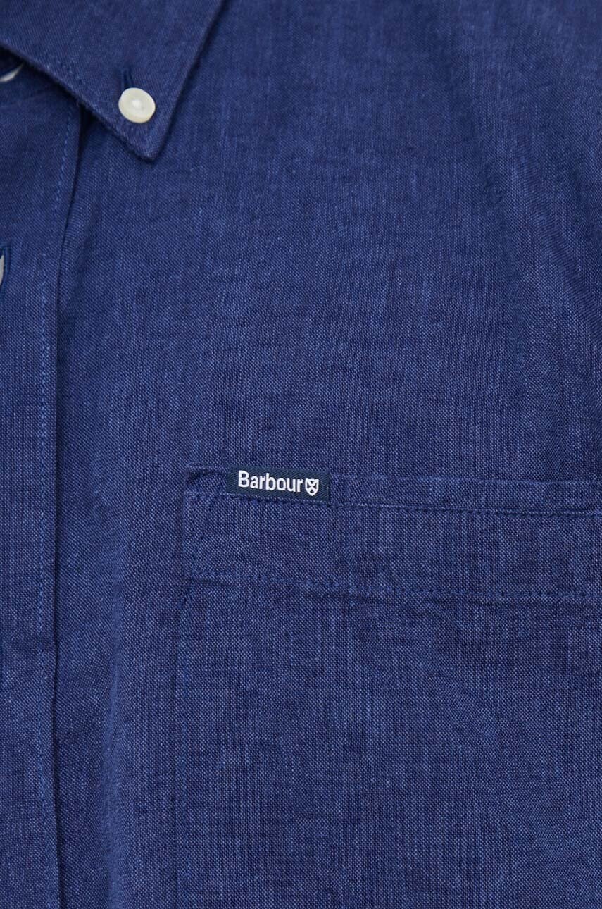 Сорочка з льону Barbour колір синій slim комір button-down