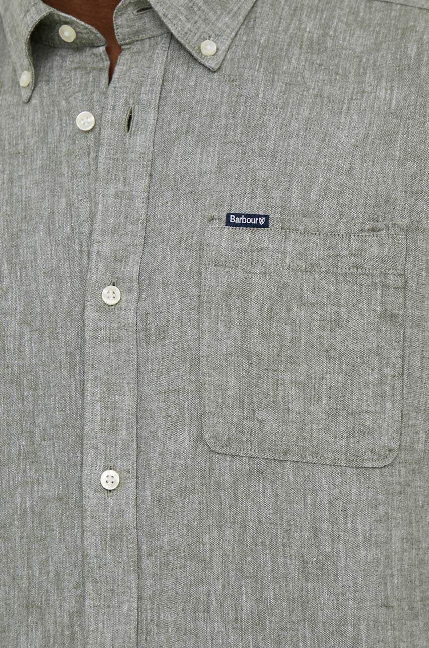 Сорочка з льону Barbour колір зелений slim комір button-down