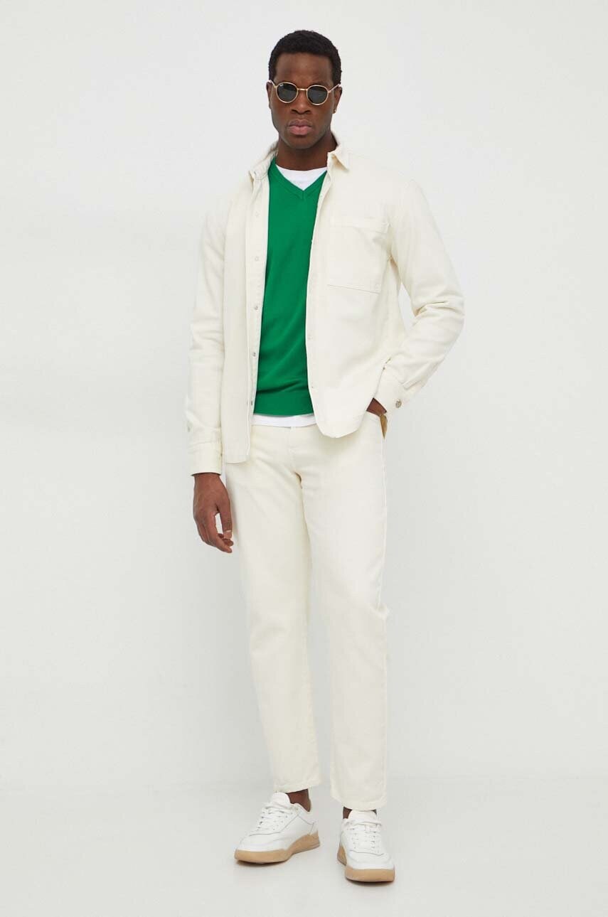 Джинсова сорочка United Colors of Benetton чоловіча колір бежевий relaxed класичний комір