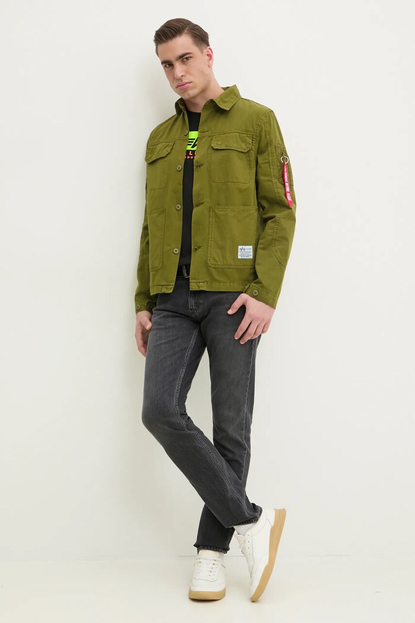 Бавовняна сорочка Alpha Industries Color Block чоловіча колір зелений regular класичний комір 146110