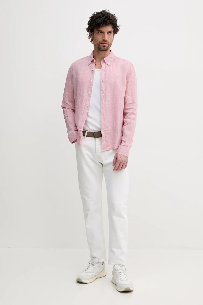 Сорочка з льону Michael Kors колір рожевий slim комір button-down