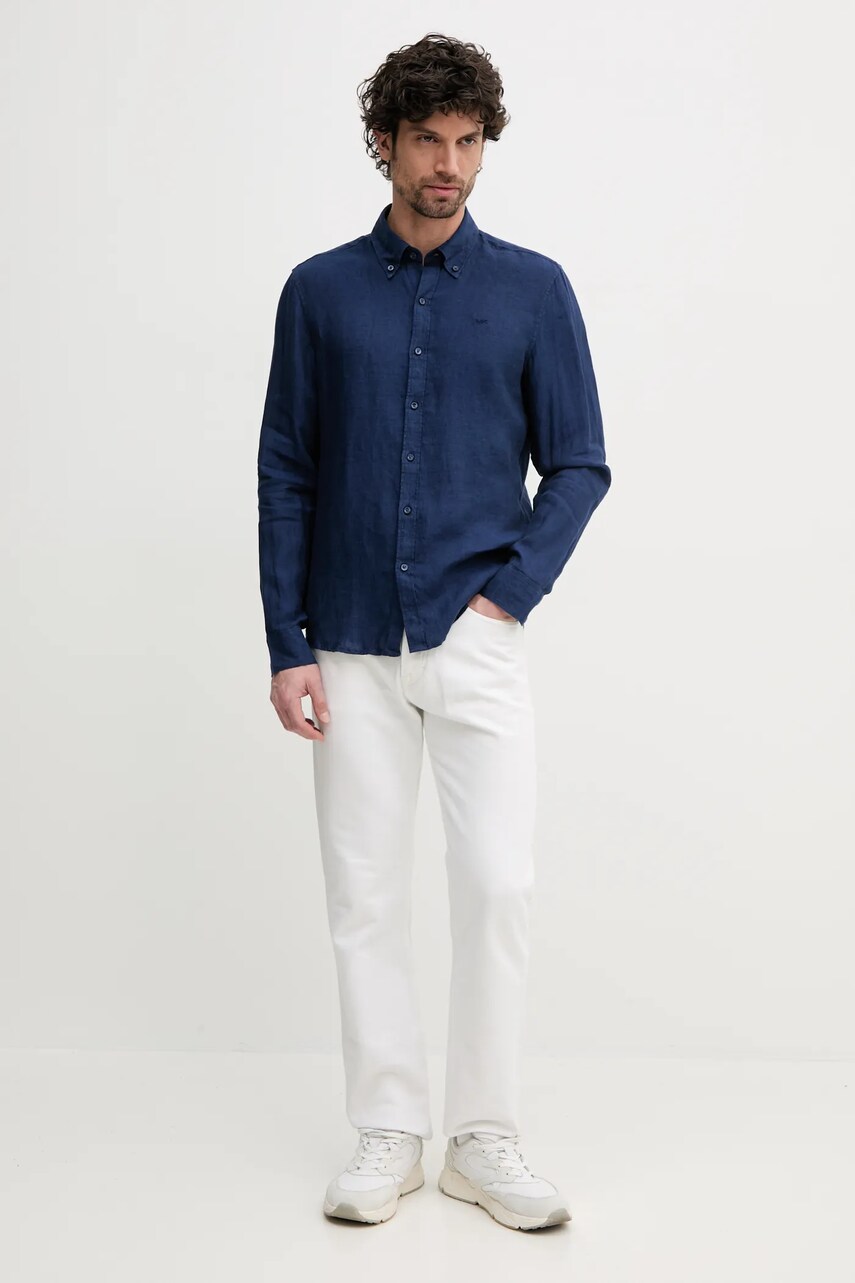 Сорочка з льону Michael Kors колір синій slim комір button-down