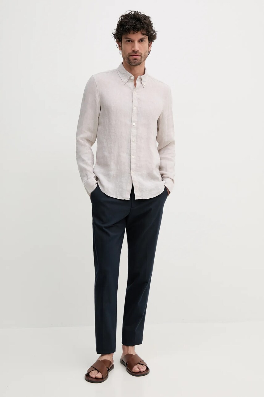 Сорочка з льону Michael Kors колір бежевий slim комір button-down