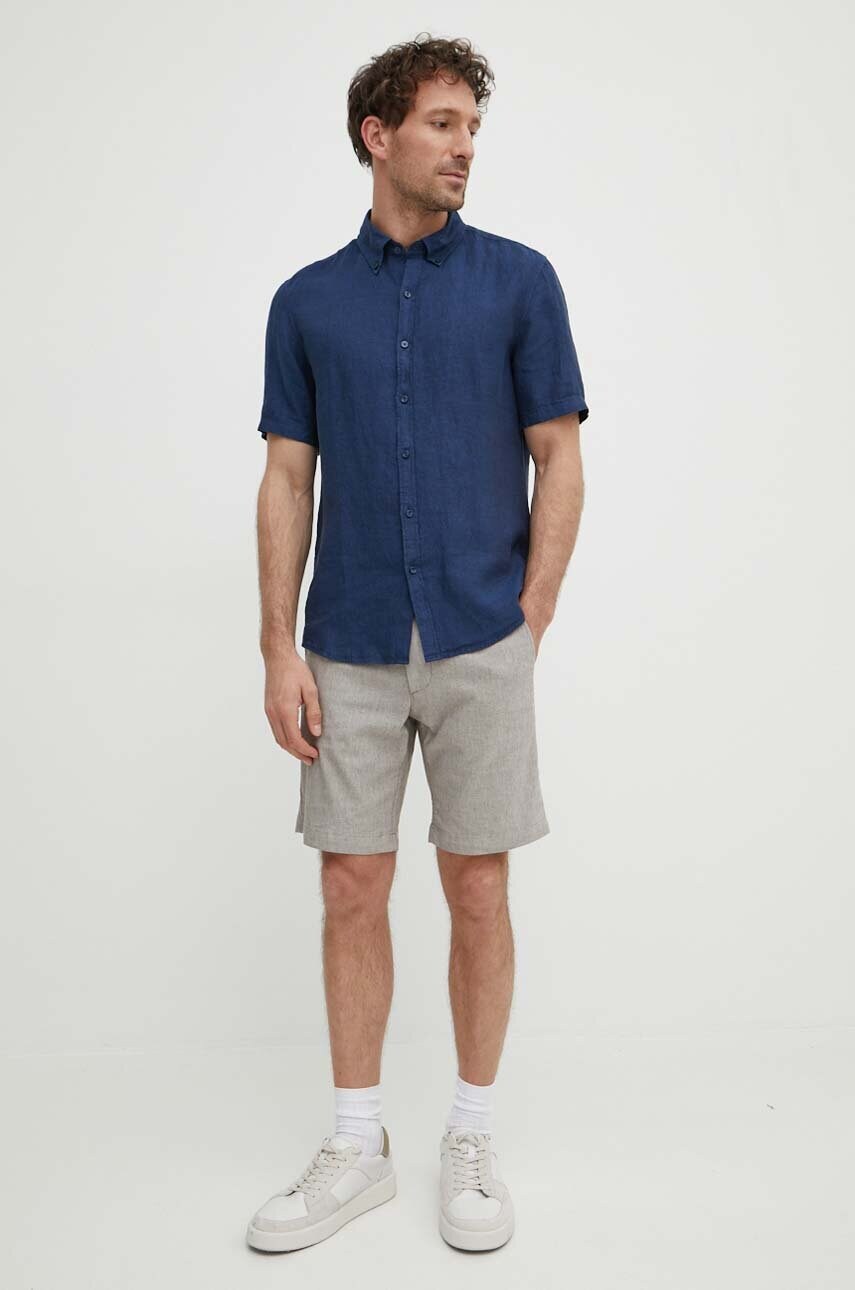 Сорочка з льону Michael Kors колір синій regular комір button-down