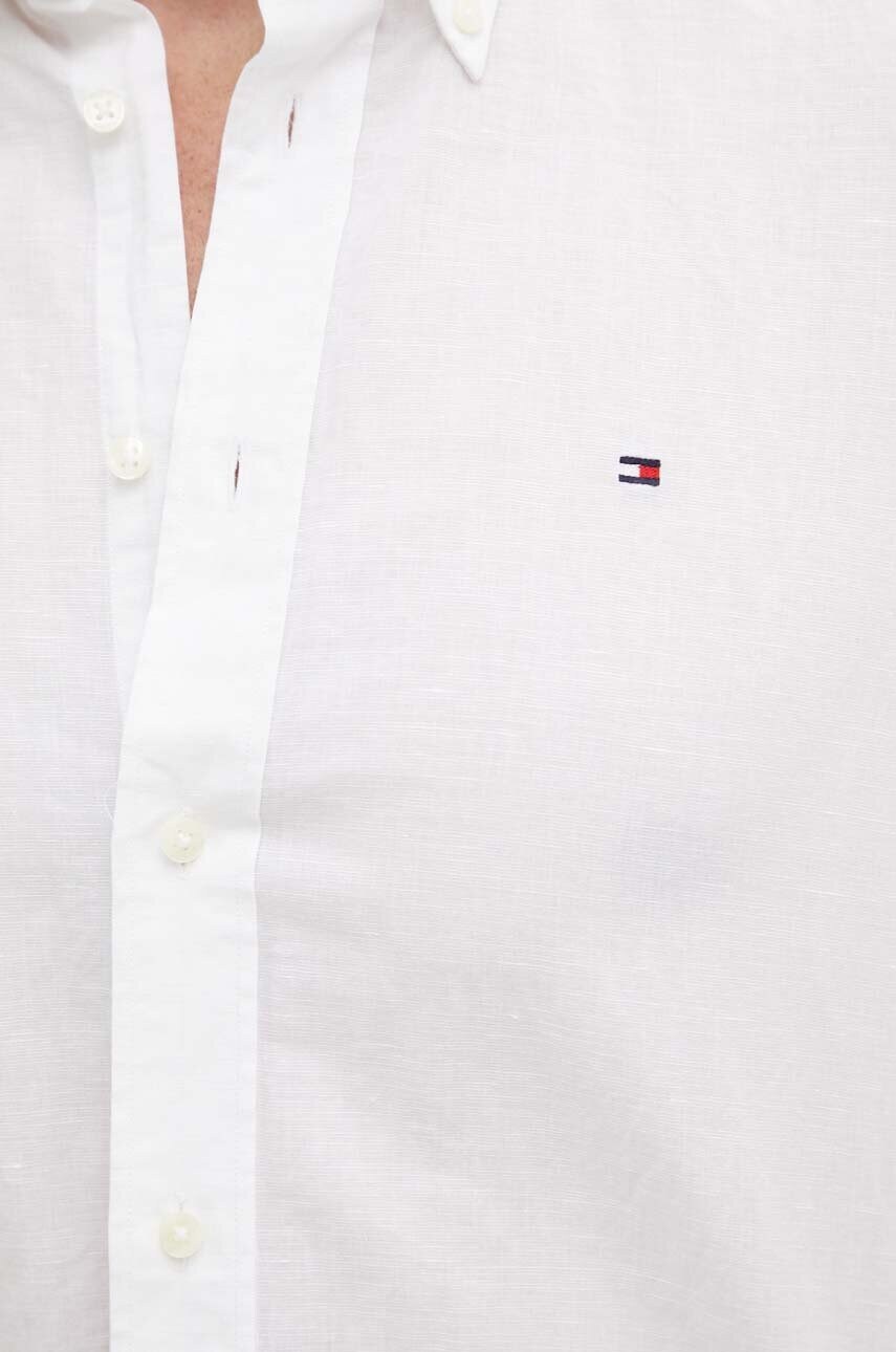 Сорочка з домішкою льону Tommy Hilfiger колір білий regular комір button-down MW0MW35323