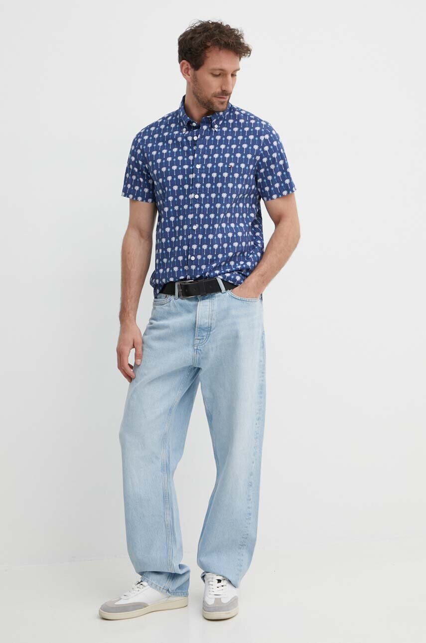Сорочка Tommy Hilfiger чоловіча колір синій slim комір button-down MW0MW34582