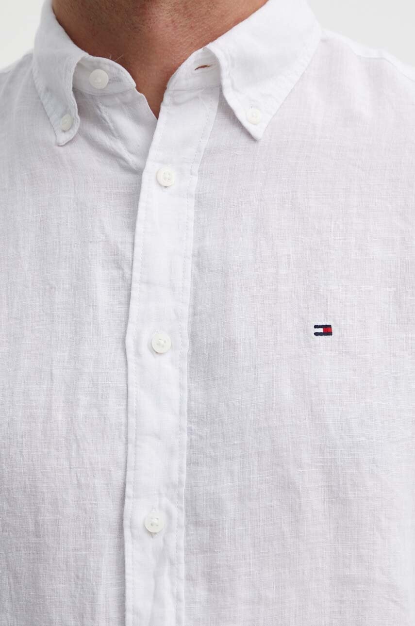Сорочка з льону Tommy Hilfiger колір білий regular комір button-down MW0MW34602