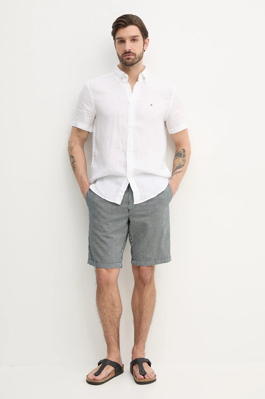 Сорочка з льону Tommy Hilfiger колір білий regular комір button-down MW0MW35207