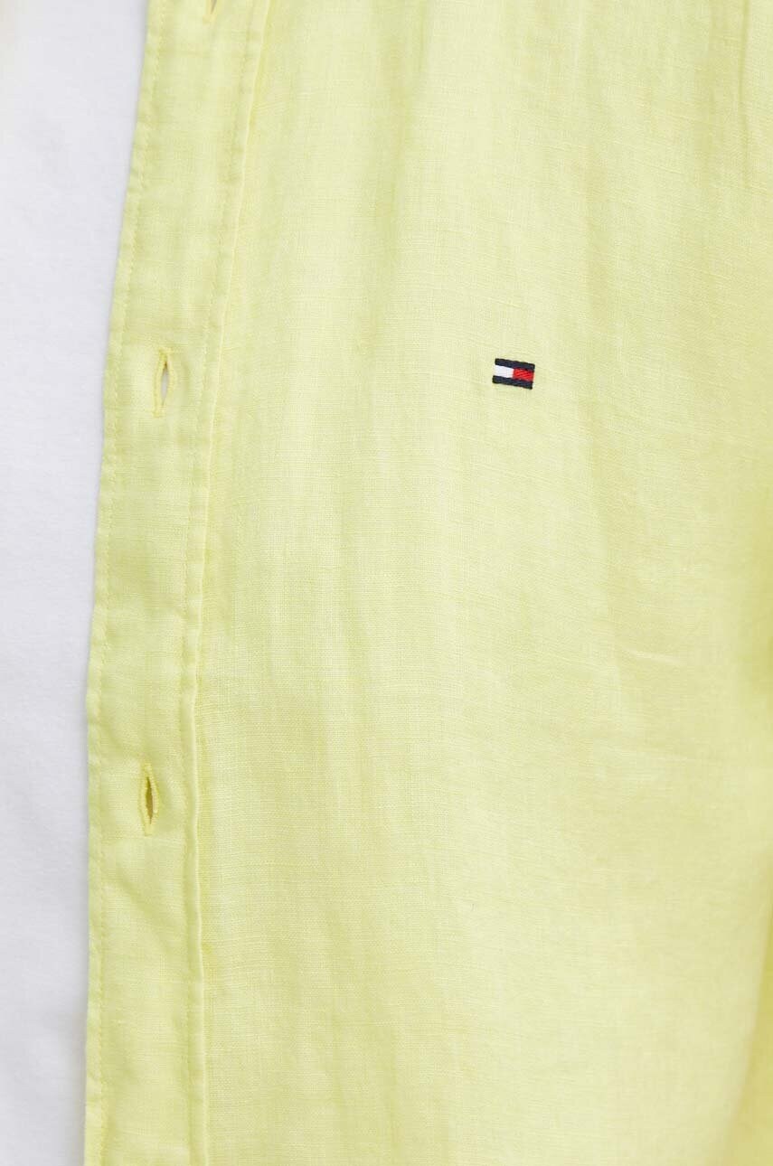 Сорочка з льону Tommy Hilfiger колір жовтий regular комір button-down MW0MW35207