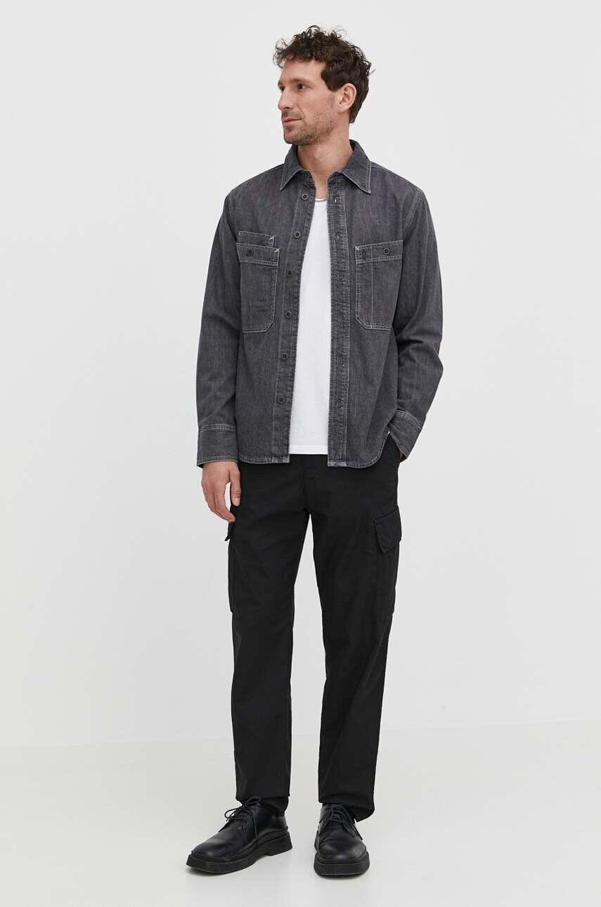 Джинсова сорочка G-Star Raw чоловіча колір сірий regular класичний комір