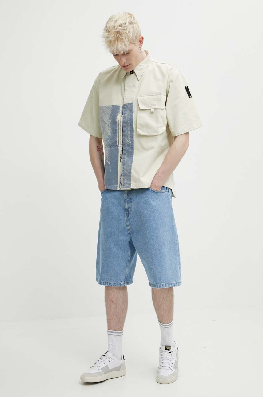 Бавовняна сорочка A-COLD-WALL* Strand Overshirt чоловіча колір бежевий relaxed класичний комір ACWMSH131