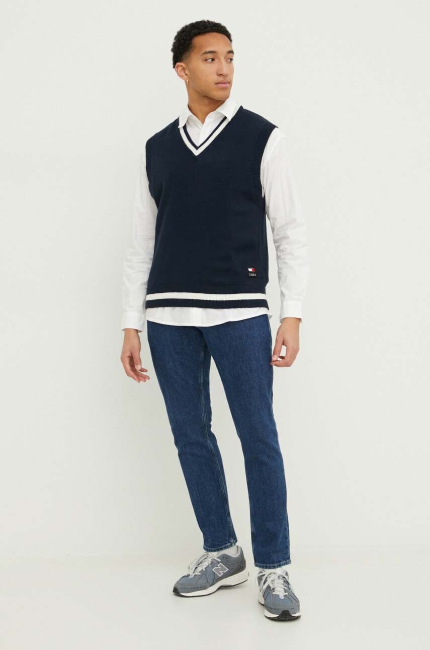 Бавовняна сорочка Tommy Jeans чоловіча колір бежевий relaxed класичний комір