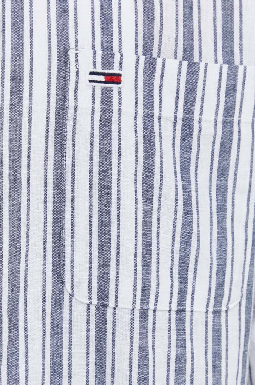 Сорочка з домішкою льону Tommy Jeans колір синій regular зі стійкою