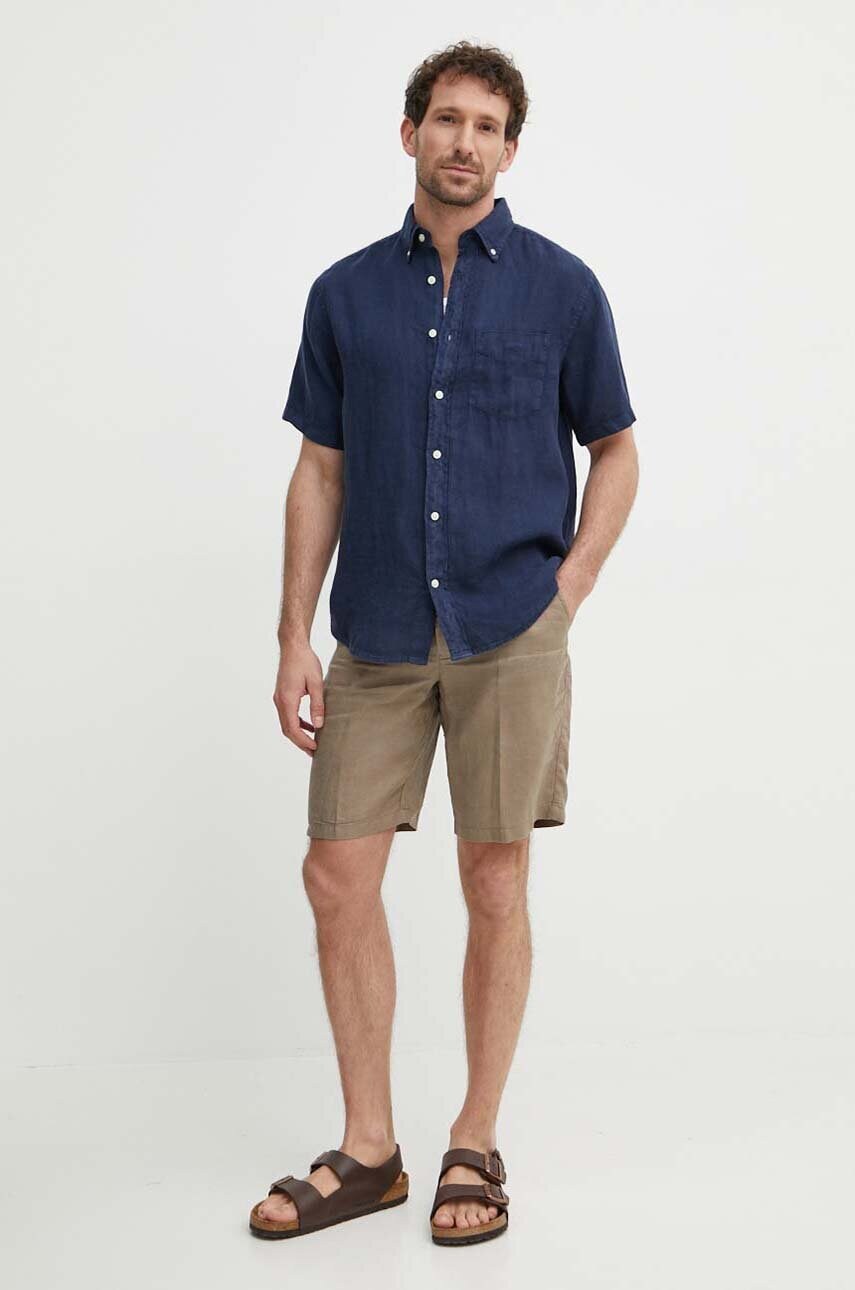 Купити Сорочка з льону Gant колір синій regular комір button-down – головне зображення