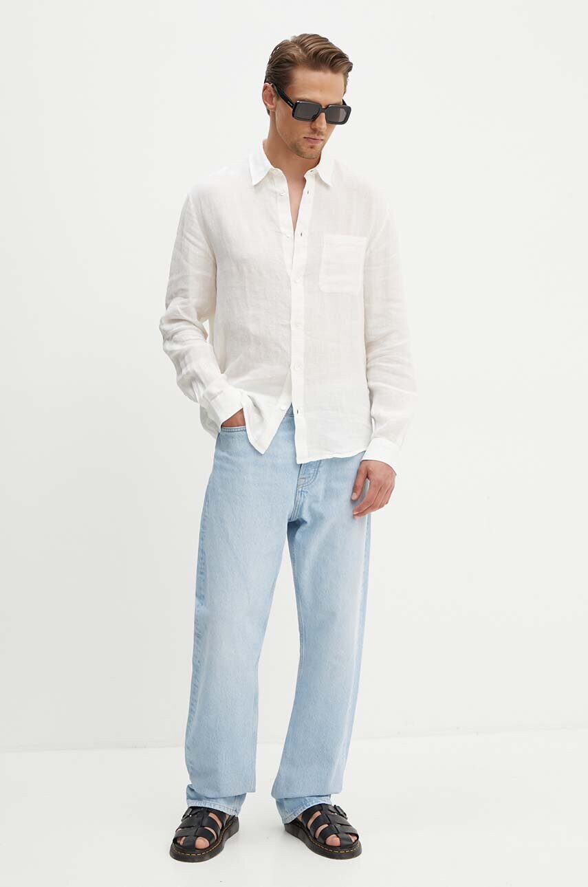 Сорочка з льону A.P.C. chemise cassel logo колір бежевий relaxed класичний комір LIAEK-H12545