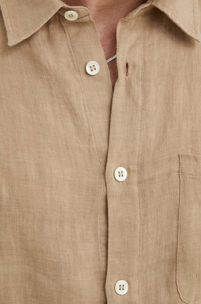 Сорочка з льону A.P.C. chemisette bellini logo колір бежевий regular класичний комір LIAEK-H12551