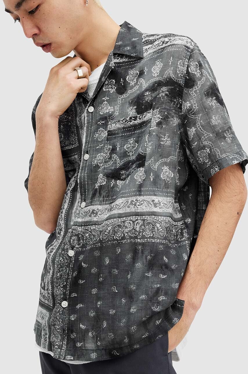 Бавовняна сорочка AllSaints TIJUANA SS SHIRT чоловіча колір чорний relaxed MS558Z