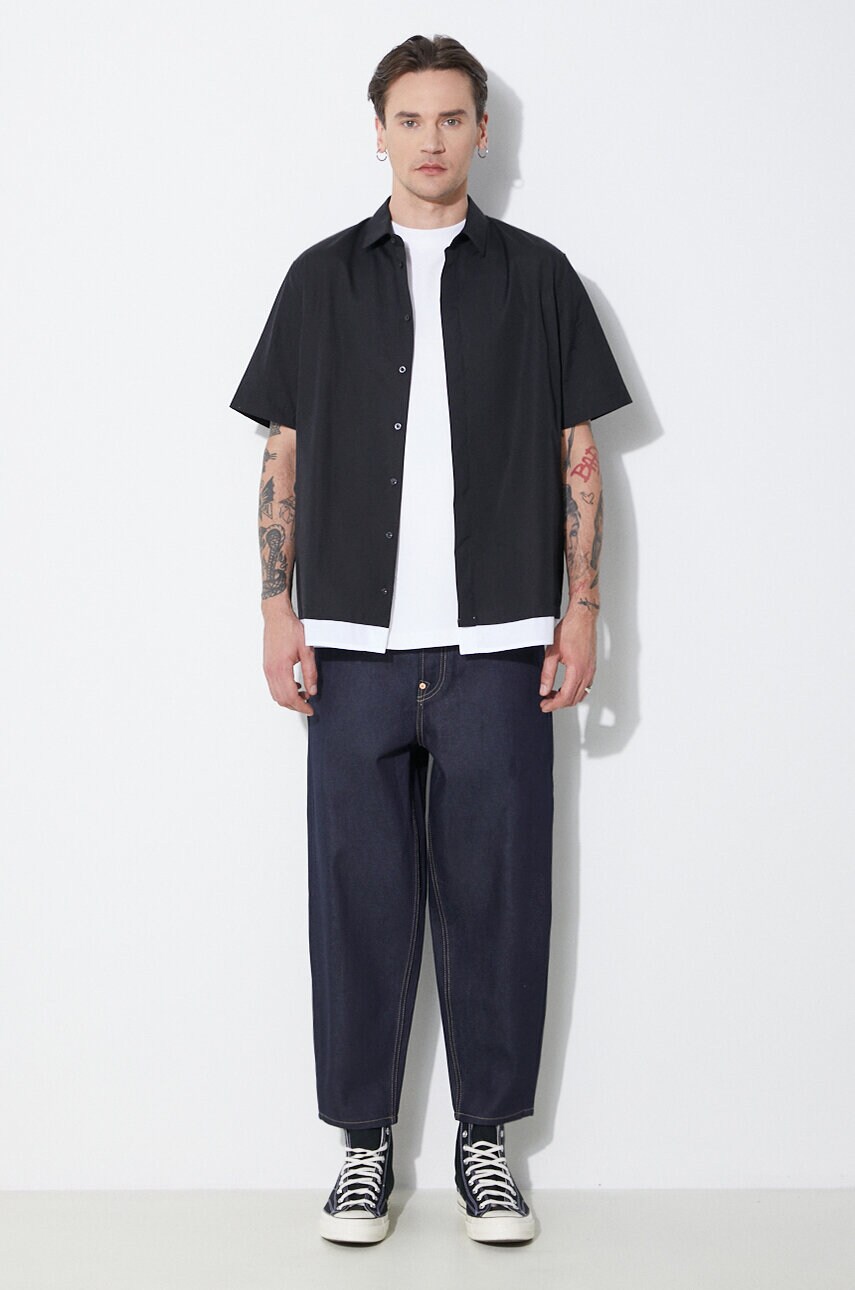 Бавовняна сорочка Neil Barrett Loose Double Layer Short Sleeve Shirt чоловіча колір чорний regular класичний комір MY60218C-Y051-524N