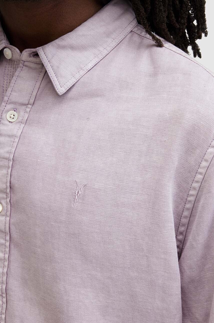 Сорочка з льоном AllSaints LAGUNA LS SHIRT колір рожевий relaxed комір button-down MS540Z