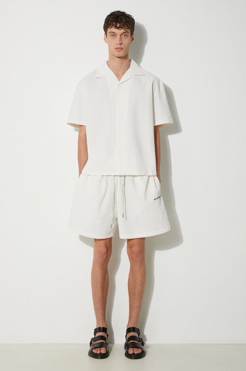 Сорочка MKI MIYUKI ZOKU Seersucker Vacation Shirt чоловіча колір бежевий relaxed класичний комір SEERSUCKER.VACATION.SHI