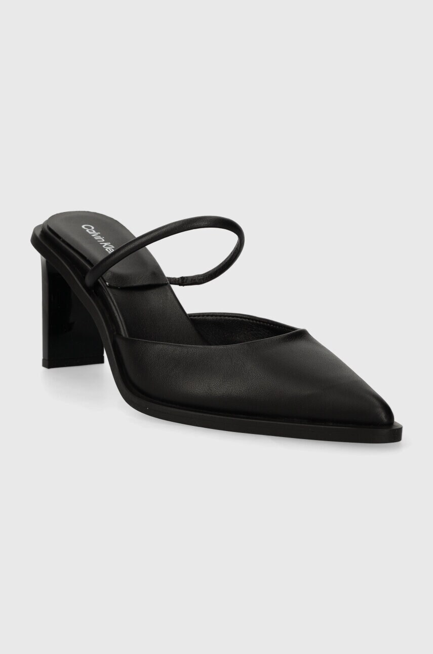 Шкіряні шльопанці Calvin Klein PADDED CURVED STIL MULE PUMP 70 жіночі колір чорний каблук блок HW0HW01991