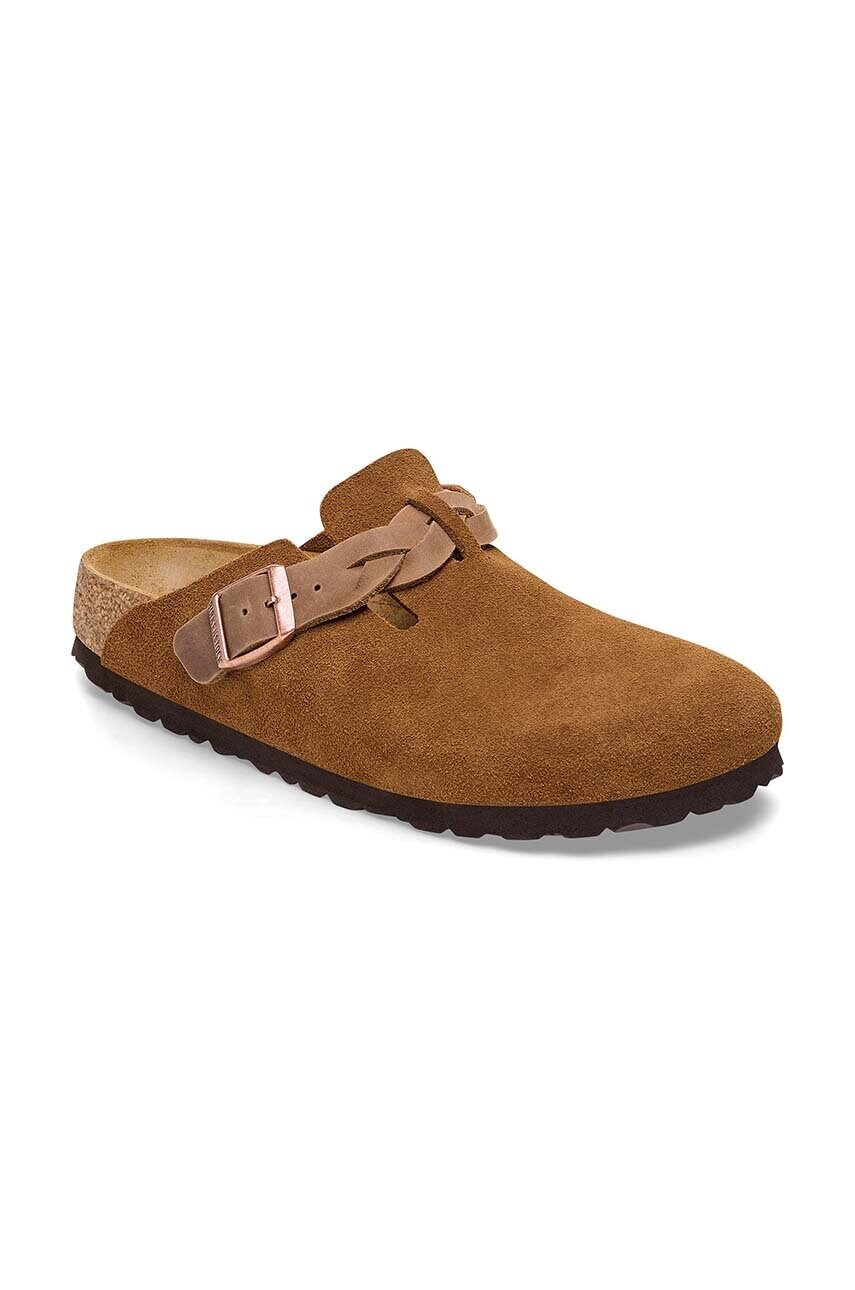 Замшеві шльопанці Birkenstock Boston жіночі колір коричневий 1026713